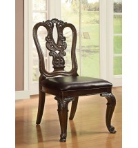 Traditional Intricate Back Design Set of 2 Side Chairs Brown Cherry Solid wood Chair Padded Leatherette Seat Kitchen Dining Room Furniture