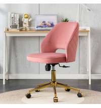 Modern Home Velvet Office Chairs, Adjustable 360 °Swivel Chair Engineering Plastic Armless Swivel Computer Chair With Wheels for Living Room, Bed Room Office Hotel Dining Room .Pink