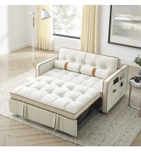 Modern 55.5" Pull Out Sleep Sofa Bed 2 Seater Loveseats Sofa Couch with side pockets, Adjsutable Backrest and Lumbar Pillows for Apartment Office Living Room