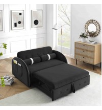 Modern 55.5" Pull Out Sleep Sofa Bed 2 Seater Loveseats Sofa Couch with side pockets, Adjsutable Backrest and Lumbar Pillows for Apartment Office Living Room