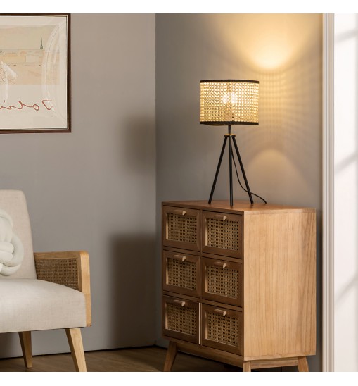 Temesa Rattan 21.3" Table Lamp with In-line Switch Control and Metal Legs