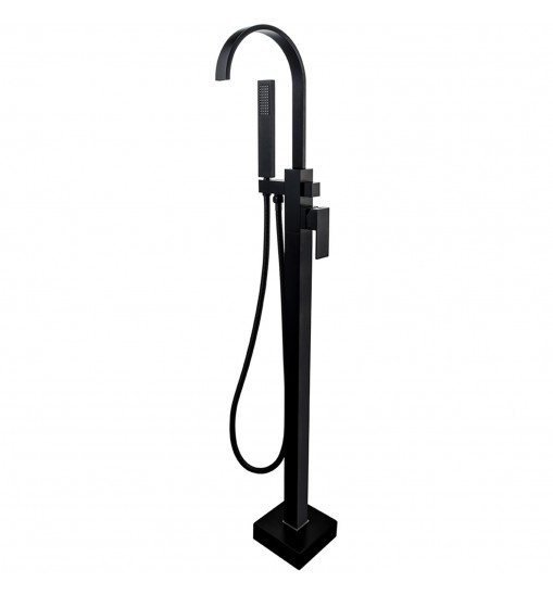 Single-Handle Freestanding Floor Mount Roman Tub Faucet Bathtub Filler with Hand Shower in Matte Black