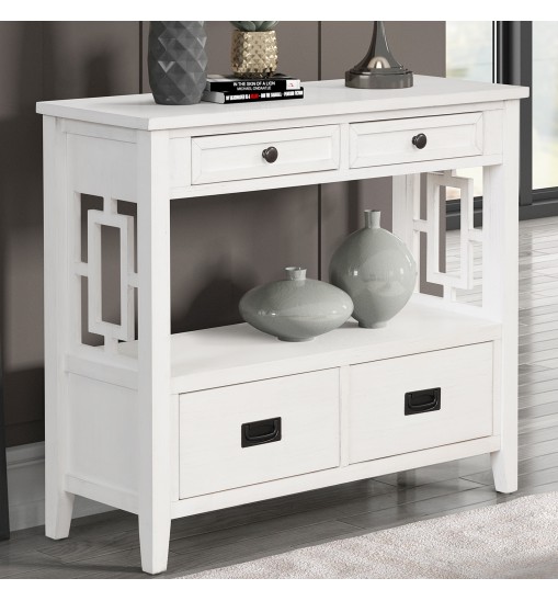 36'' Farmhouse Pine Wood Console Table Entry Sofa Table with 4 Drawers & 1 Storage Shelf for Entryway Living Room Bedroom Hallway Kitchen (Antique White)