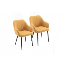 Set of 2 Dining Chairs with Linen surface, Leisure Chair with Metal Legs for Dining Room/Living Room,Yellow