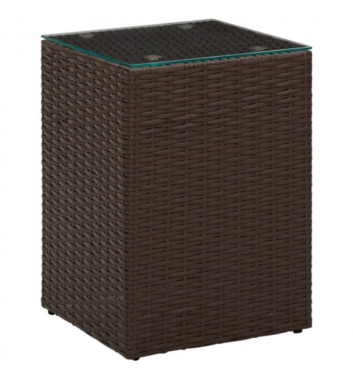 Side Table with Glass Top Brown 13.8"x13.8"x20.5" Poly Rattan