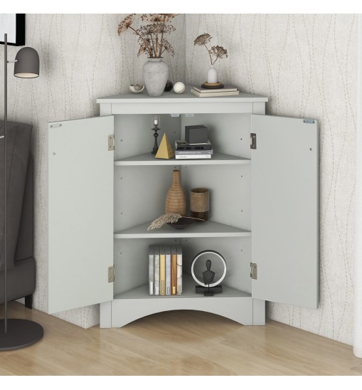 Grey Triangle Bathroom Storage Cabinet with Adjustable Shelves, Freestanding Floor Cabinet for Home Kitchen