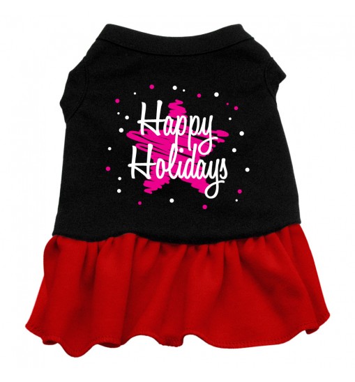 Scribble Happy Holidays Screen Print Dress Black with Red Med