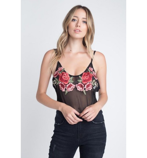 Women's Embroidery Transparent Floral Top