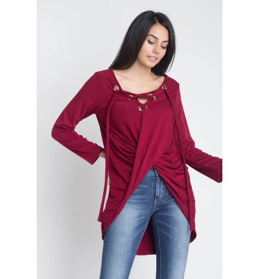 Women's Lace Up Wrap Long Sleeve Top