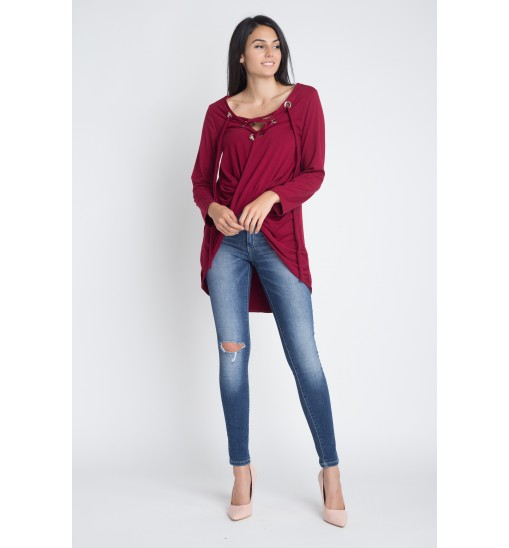 Women's Lace Up Wrap Long Sleeve Top