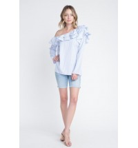 Women's One Shoulder Stripe Ruffle Top