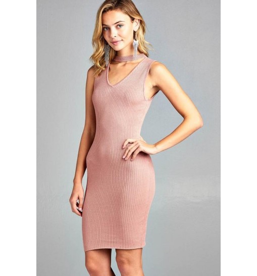 Women's Sleeveless V-Neck Choker Sweater Dress