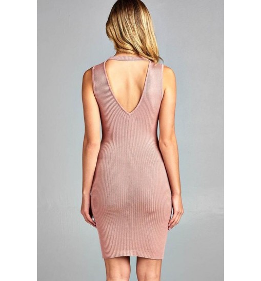 Women's Sleeveless V-Neck Choker Sweater Dress