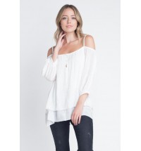 Women's 3/4 Sleeve Cold Shoulder Buttoned Top