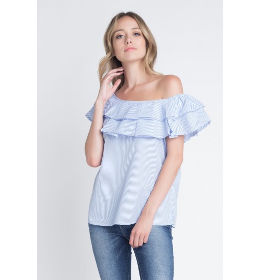 Women's Striped Off Shoulder Ruffle Stripe Blouse