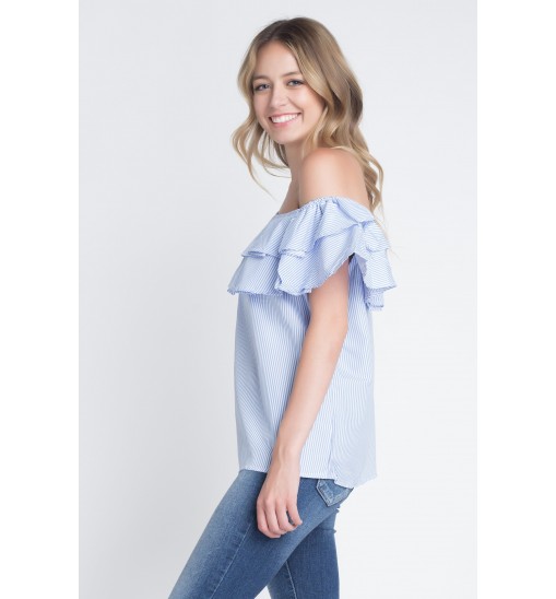 Women's Striped Off Shoulder Ruffle Stripe Blouse