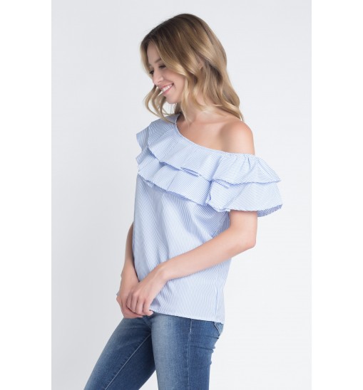 Women's Striped Off Shoulder Ruffle Stripe Blouse