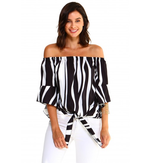 Women's Strapless Striped Bandage Blouse