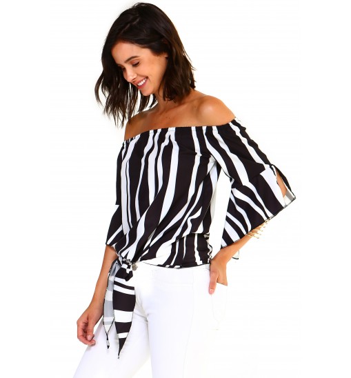 Women's Strapless Striped Bandage Blouse