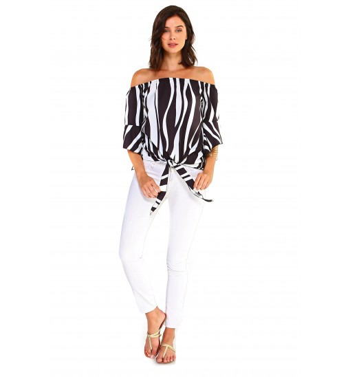 Women's Strapless Striped Bandage Blouse