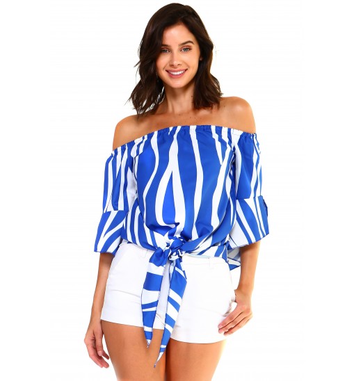 Women's Strapless Striped Bandage Blouse