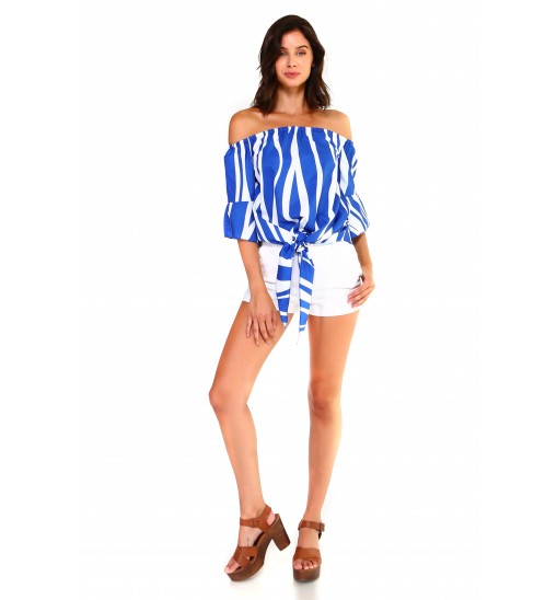 Women's Strapless Striped Bandage Blouse