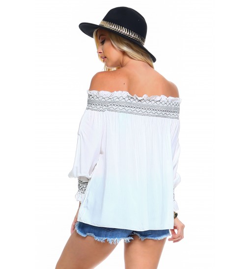 Women's Off Shoulder Stripe Smocked Elastic Top