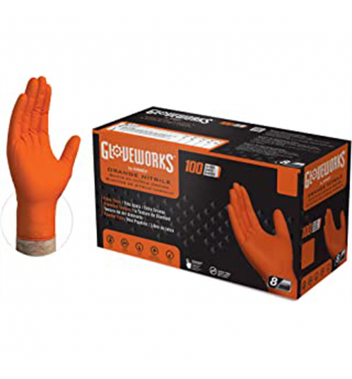 Gloveworks HD Orange Nitrile Gloves Medium