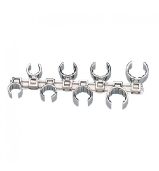 Crowfoot wrench set 3/8dr 12pt w/rail