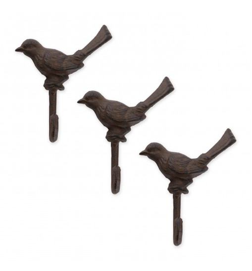 Cast Iron Bird Wall Hooks - Set of 3