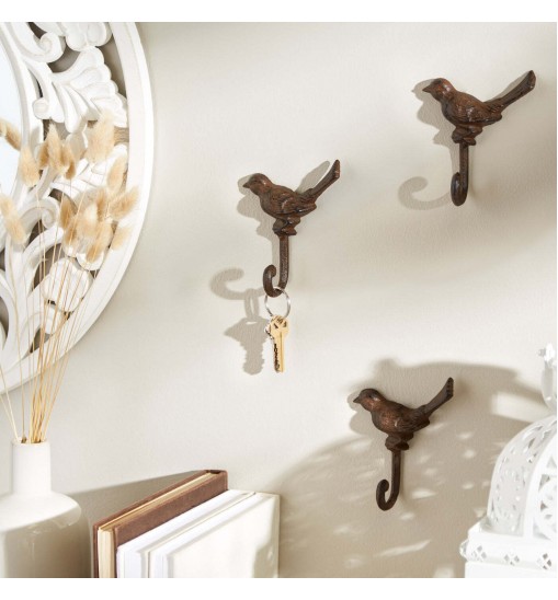 Cast Iron Bird Wall Hooks - Set of 3